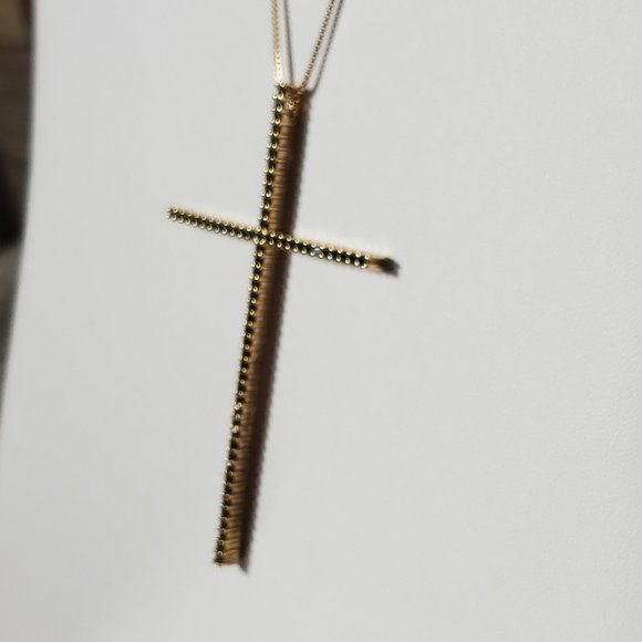 AAA Black Zircon & Gold Cross Necklace.   3" Across - Picture 3 of 11